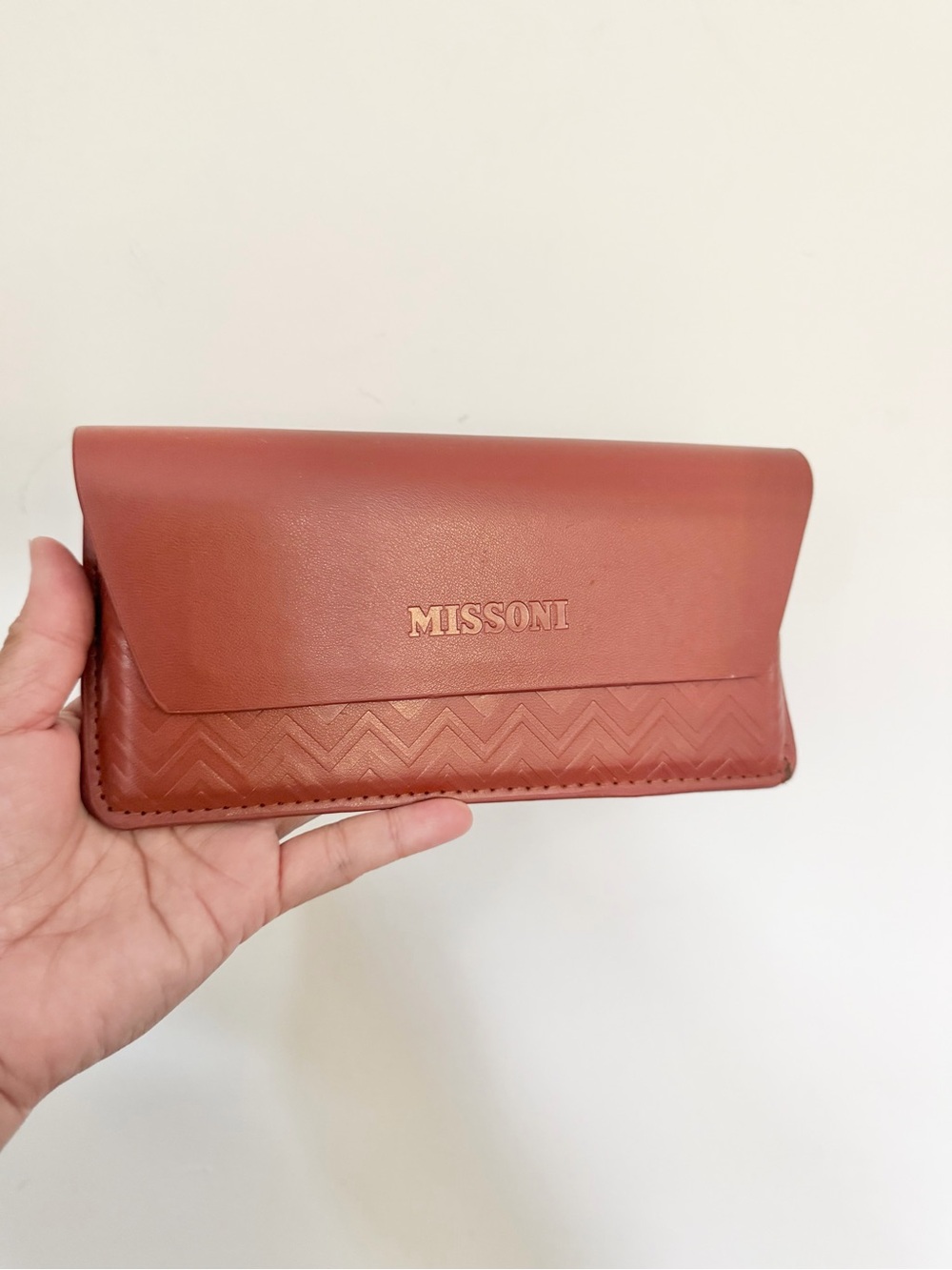 Missoni Leather Chevron Patterned Sunglass Case Large in Brown